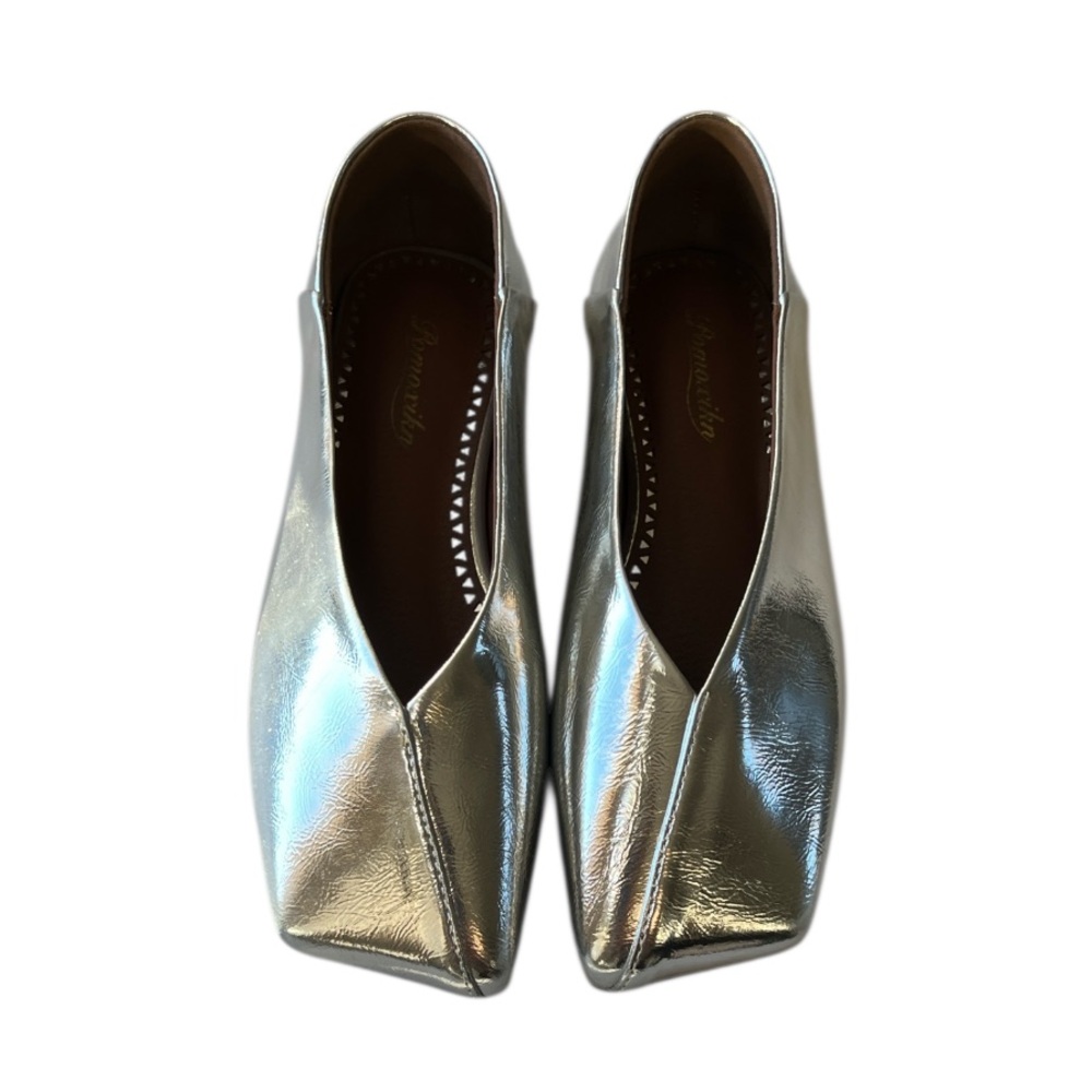 Pomoxikn Square Toe Metallic Silver Ballet Flats Women’s Size 6